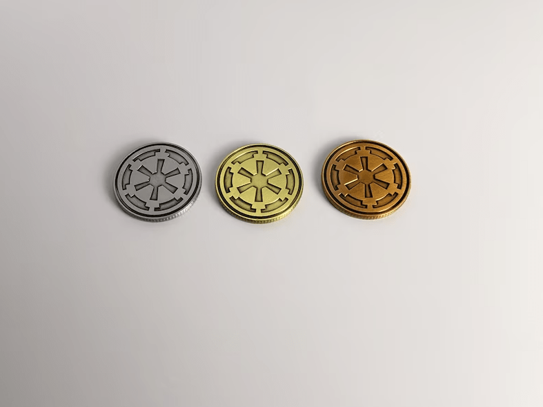 Solid Metal Imperial Coin Set - Gold, Silver, And Bronze - Sabacc Credits